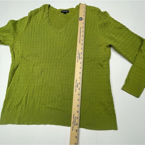 Lands' End Cable Knit Sweater Green V-neck 100% Supima Cotton Women's Size 1X - Picture 10 of 12